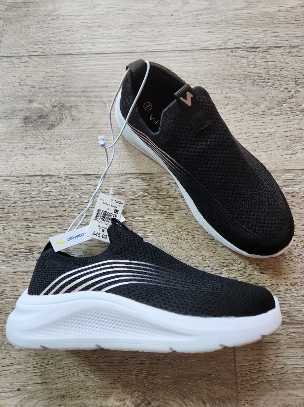 Vively Black Grand Running Tennis Shoes Womens 7w Slip On Activewear Nwt